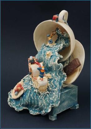 Malcolm Law Ceramics
Storm in a Teacup
Stoneware, T Material, underglaze colours plus gold and platinum lustre.
©Malcolm Law
