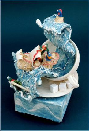 Malcolm Law Ceramics
Storm in a Teacup
Stoneware, T Material, underglaze colours plus gold and platinum lustre.
©Malcolm Law